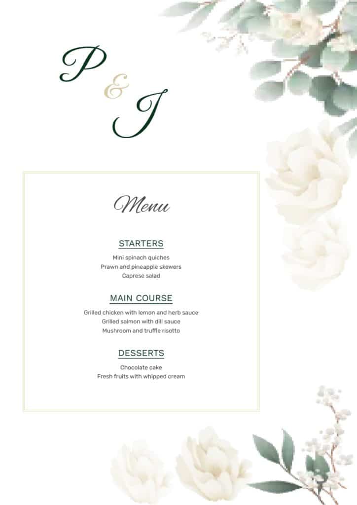 wedding menu design