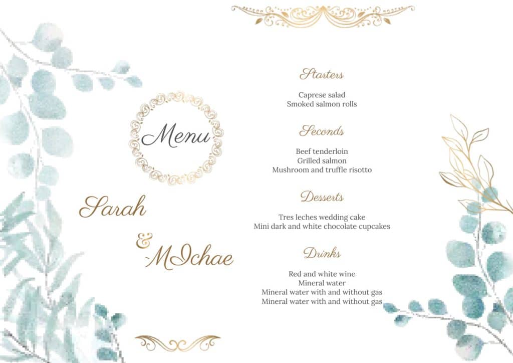 wedding menu template